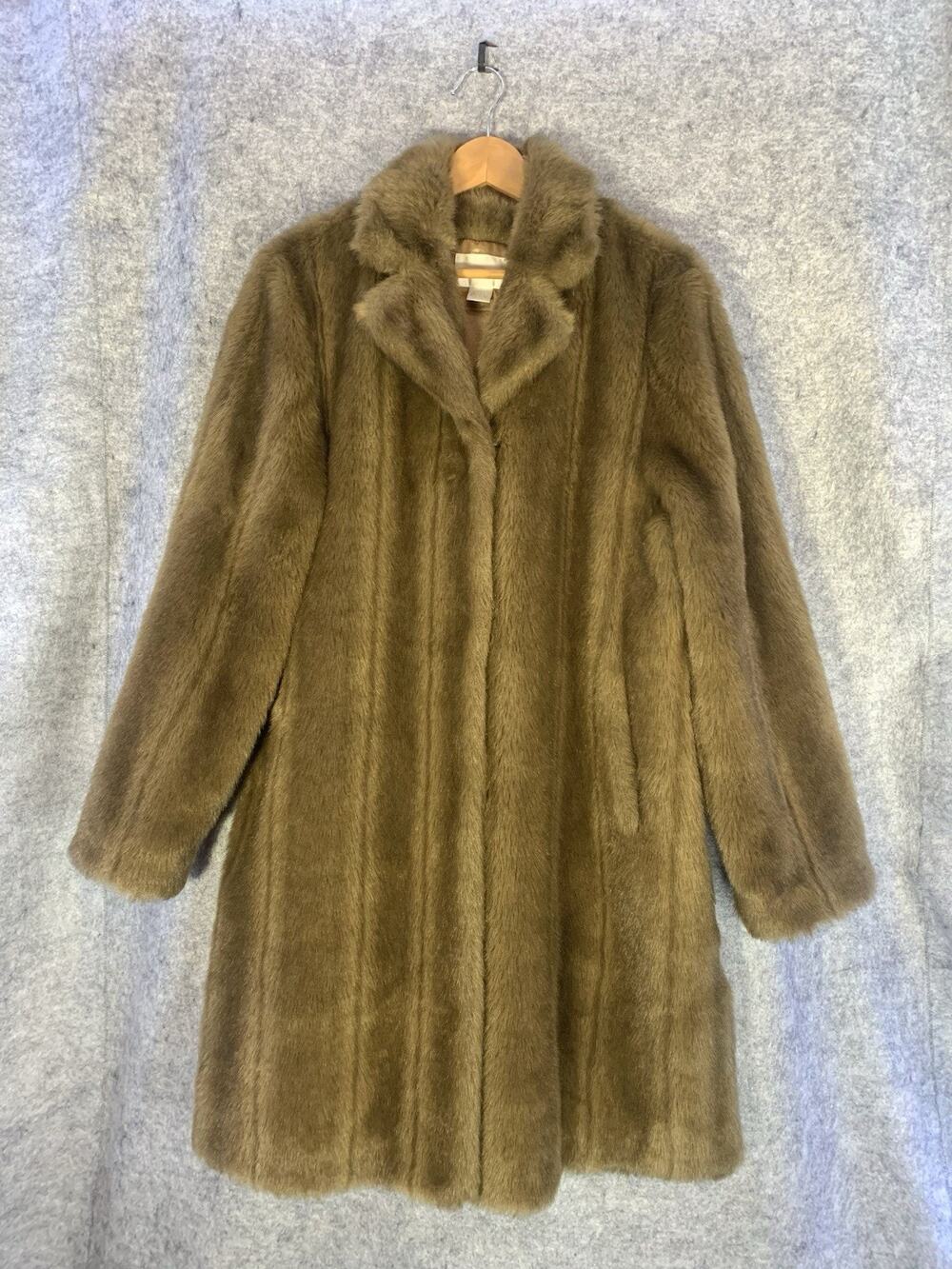 Vintage Worthington Brown Faux Fur Coat Size L Hits Just below Knee Fully Lined
